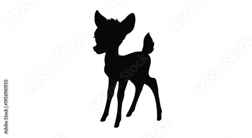 Charming fawn stands alert showcasing a detailed black silhouette