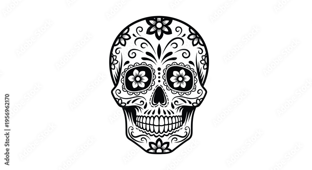 Obraz premium Intricate sugar skull design with floral details a striking silhouette