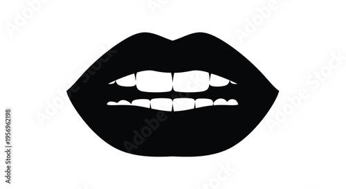 A striking black silhouette of parted lips showcasing teeth silhouette