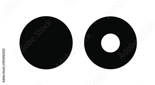 Two black circles one solid and one with a hole silhouette