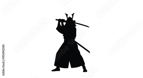 A dynamic samurai warrior poised for battle a striking silhouette