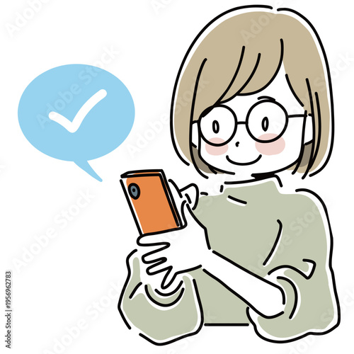 スマートフォンで送信する女性のイラスト