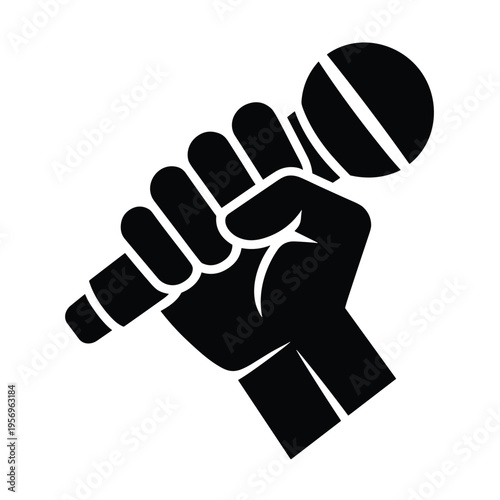 Hand Holding Microphone Icon – Protest Speech Communication Symbol Black Silhouette