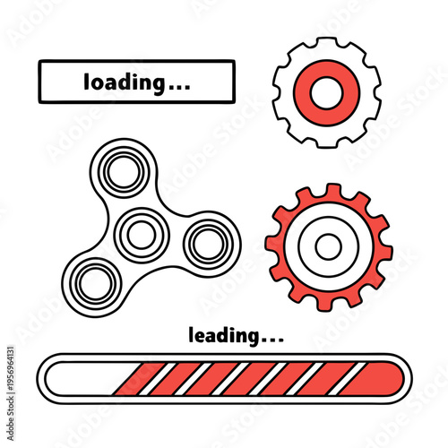 Red and black loading and progress bars on white background loading progress bar