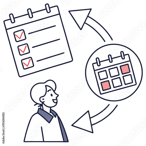 Person with calendar and checklist on white background business
