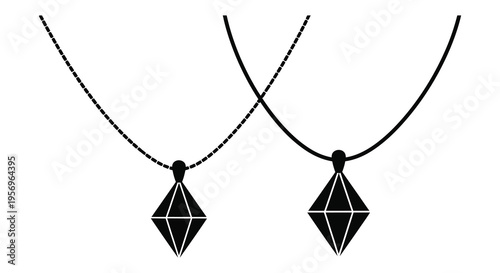 Two geometric pendants hang on delicate chains a striking silhouette