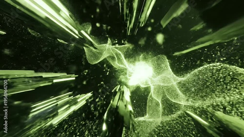 Wallpaper Mural A green abstract composition shows streaming light and particle formations in a dark space Torontodigital.ca