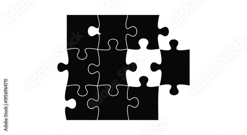 Incomplete jigsaw puzzle with a missing piece stark black silhouette