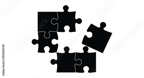 Four black puzzle pieces connected forming a unified whole silhouette