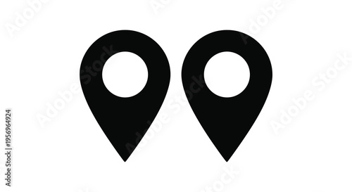Two black location pin icons displayed side by side a silhouette