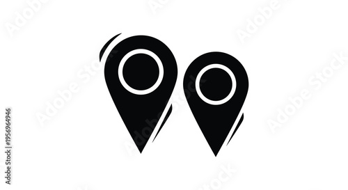 Two black location pin icons displayed against a white background silhouette