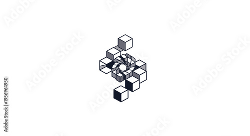 Abstract Geometric Structure with Cubes and Spiral Center