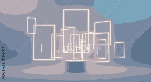 Abstract Geometric Structure Floating in a Gradient Background