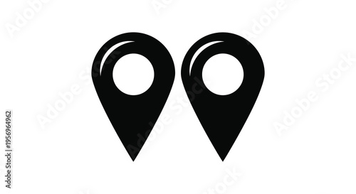 Two black location pin icons displayed against a white background silhouette
