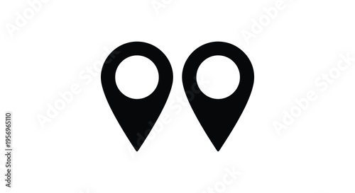 Two black location pin icons displayed against a white background silhouette