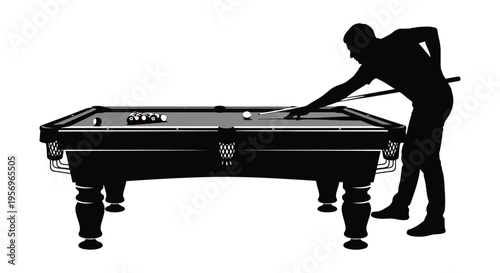 A player prepares to shoot on a pool table black silhouette