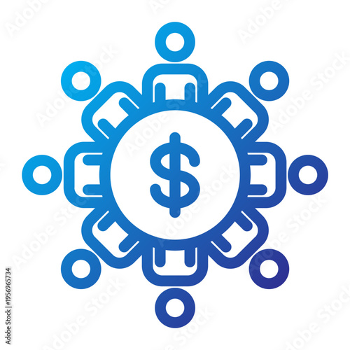 Line Gradient Icon of persons surrounding a dollar sign representing financial teamwork and collective investment