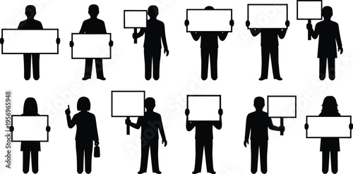 Silhouette of people holding blank signs for demonstration or protest