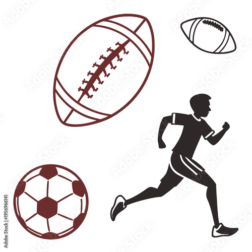 American football and soccer with runner athletic