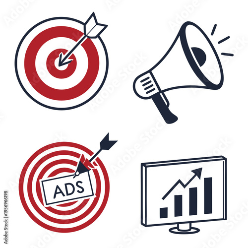 Marketing and advertising including target and megaphone bullseye