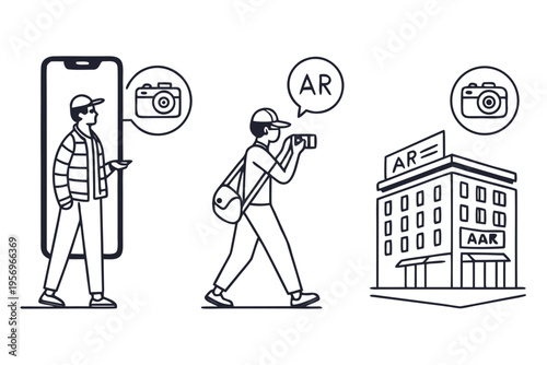 People using augmented reality on smartphones mobile phone