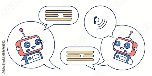 Cartoon robots chatting and communicating speech bubbles