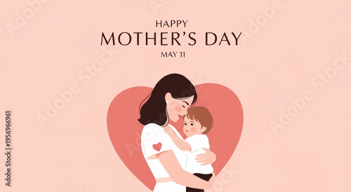Mother's Day vector illustration of mother holding baby