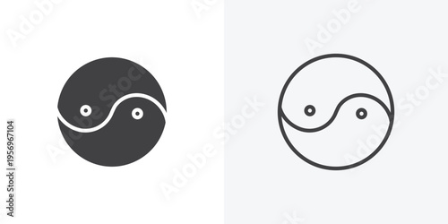 Yin yang icon vector sign symbol isolated on white. Stroke and clipart style