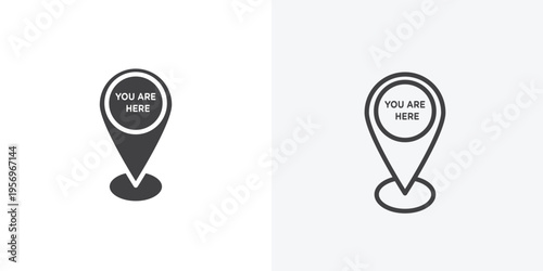 You are Here Pointer icon vector sign symbol isolated on white. Stroke and clipart style