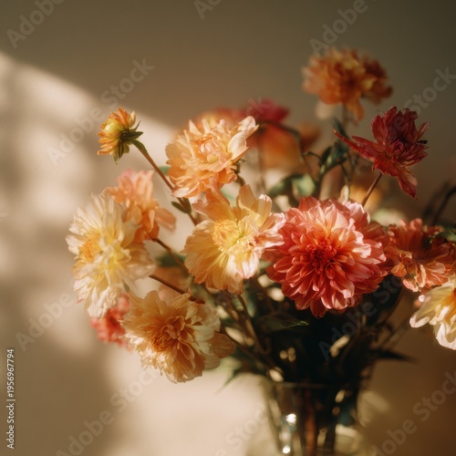 Floral Bouquet Shot With 70mm Lens Showcasing Strong Negative Space and Clean Background With Soft Shadows in Minimal Lighting