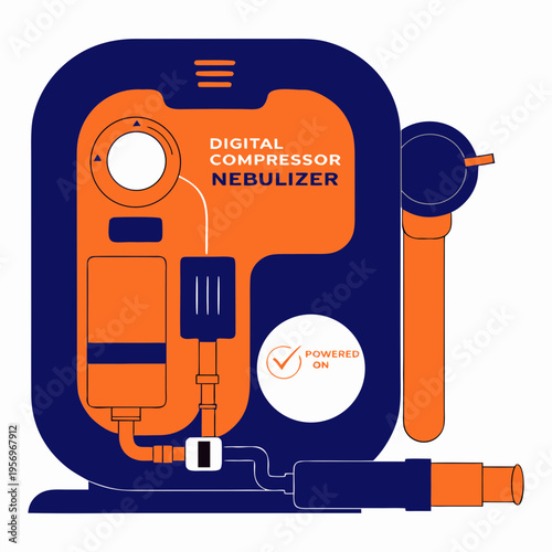 Vector art illustration of a futuristic digital nebulizer machine