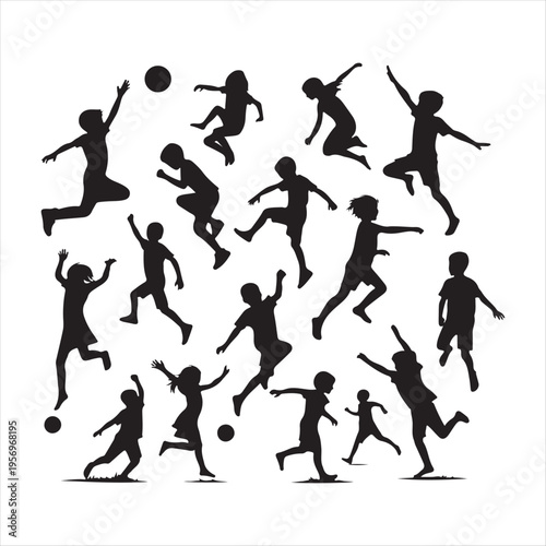 Children playing vector silhouette clip art logo design concept illustration  idea