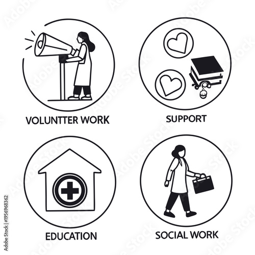 Black and white representing volunteer work and social services education support