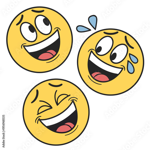 Set of laughing emojis with tears of joy laughing faces smiling happy