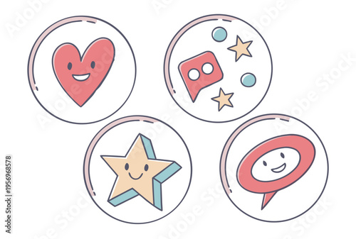 Set of colorful with hearts and stars on white background symbols