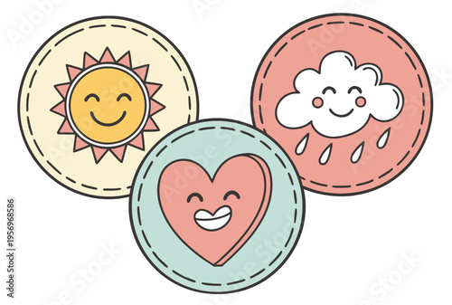 Set of colorful emoticon buttons on white background symbols isolated