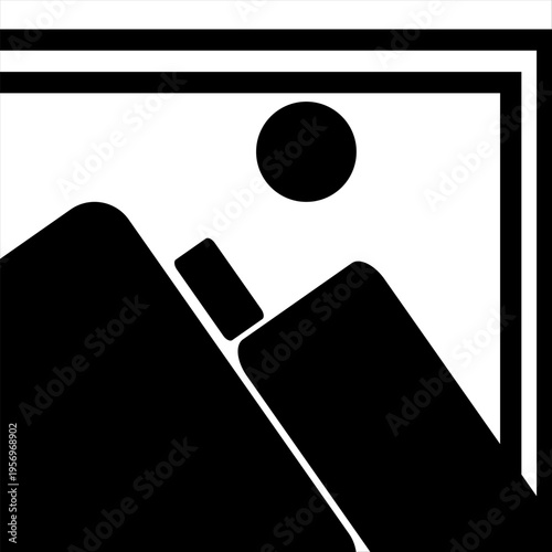 Stack of images depicting mountains and a sun in a minimalist style