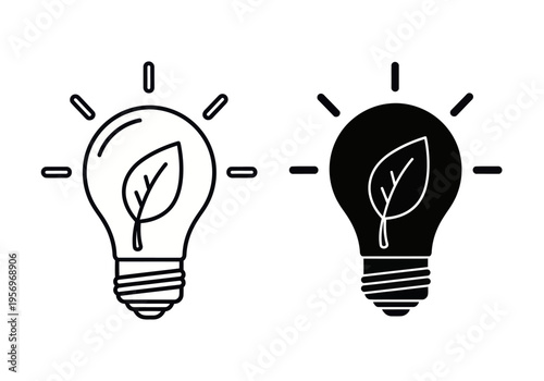 The illustration compares a lit and unlit light bulb with a leaf inside.