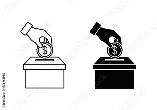 Hands putting money into ballot boxes in black and white