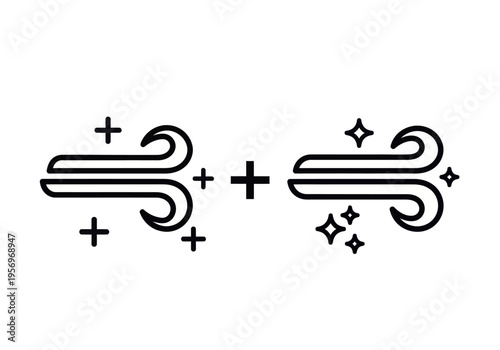 A minimalist illustration depicts two identical wavy lines with plus signs and sparkles around them.