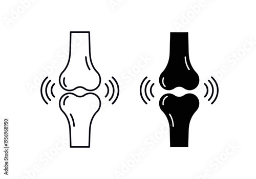 Anatomical illustration of two knee joints with sound waves.
