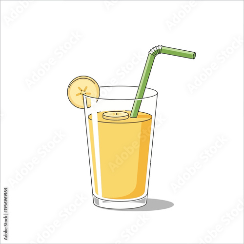 Refreshing Banana Smoothie with Slice and Straw in Tall Glass