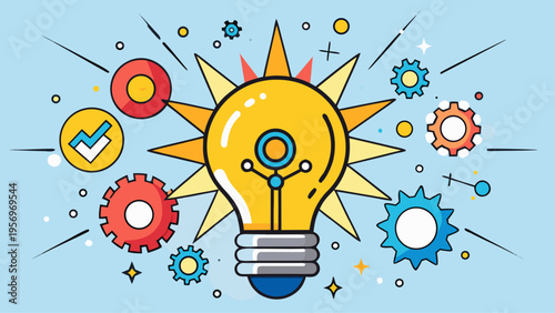 creative idea explosion light bulb with gears and graphs