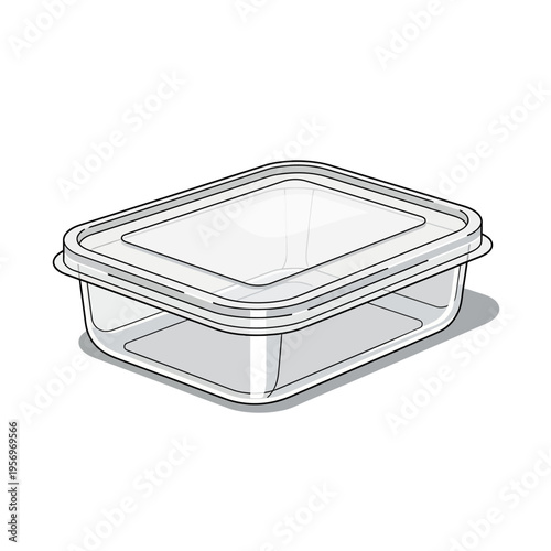 Transparent Rectangular Food Container with Lid, Isometric View