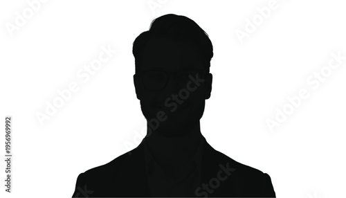 Silhouette of a professional man's head and shoulders is isolated against a bright white background for.