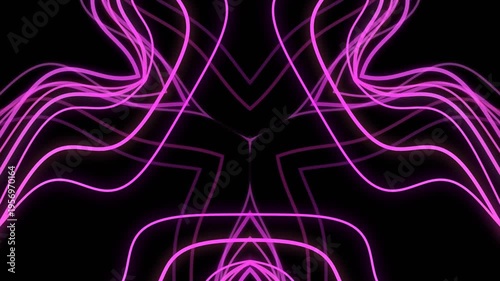 Symmetric Neon Pink Lines Forming Abstract Geometric Patterns on Black Background