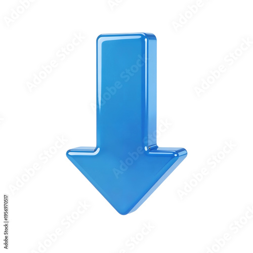 3D blue downward arrow icon with glossy effect  