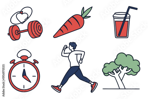 Healthy lifestyle in a grid pattern fitness wellness nutrition