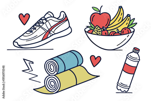 Healthy living with hearts and fruit fitness wellness