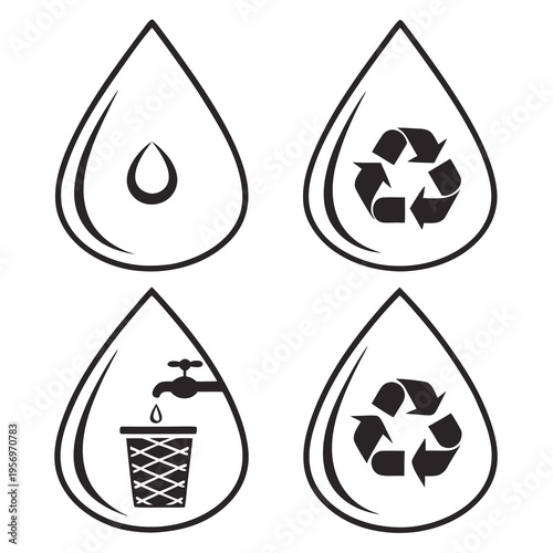 Water droplets with recycling and eco friendly symbols environment